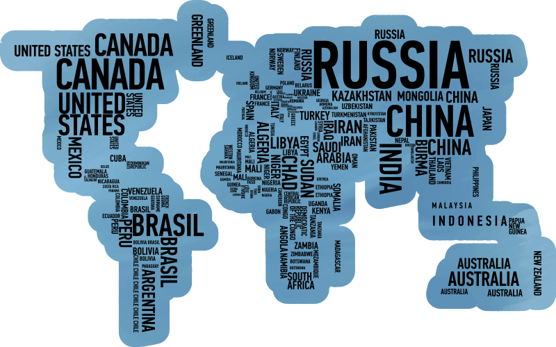 Ohromující mapa světa vinyl koberec s názvy zemí - TenStickers