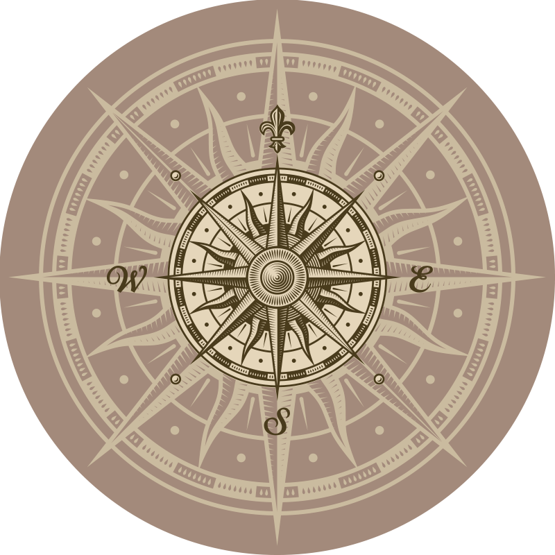 Nádherný kulatý vintage kompas vinyl koberec - TenStickers