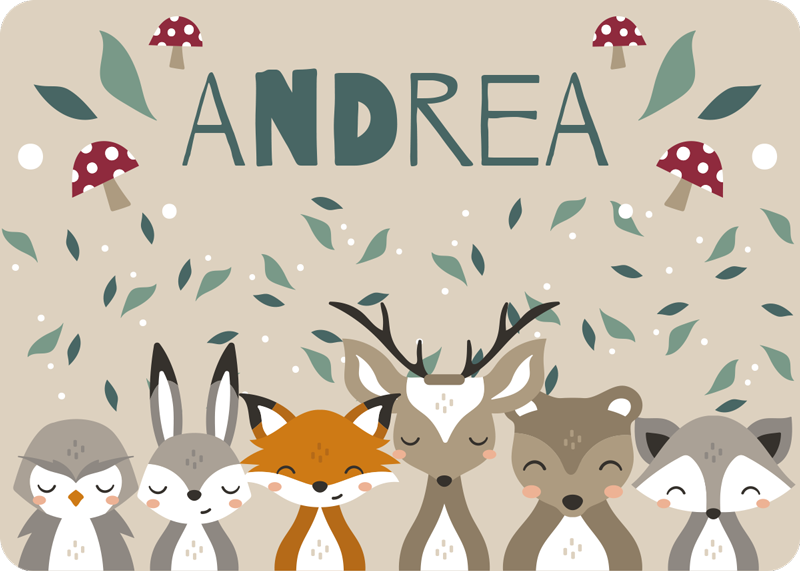 Personalizovaná malá zvířata vinyl koberec se jménem - TenStickers