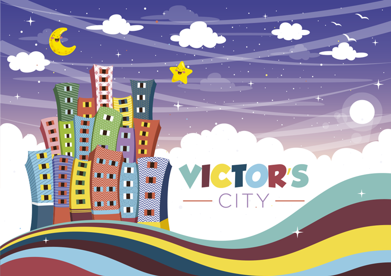 Panoráma města duha Vinylový koberec se jmény - TenStickers