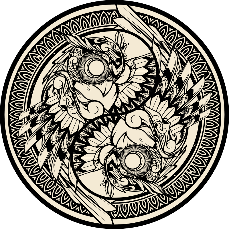 Jin jang sova doodle ornament koberec do ložnice - TenStickers