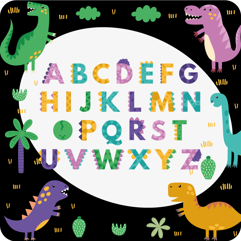 Dinosauři s kobercem z vinylové abecedy v abecedě - TenStickers