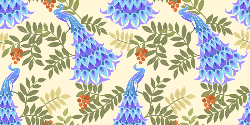 Květinové téma páv Vinylový koberec s květinami a rostlinami - TenStickers