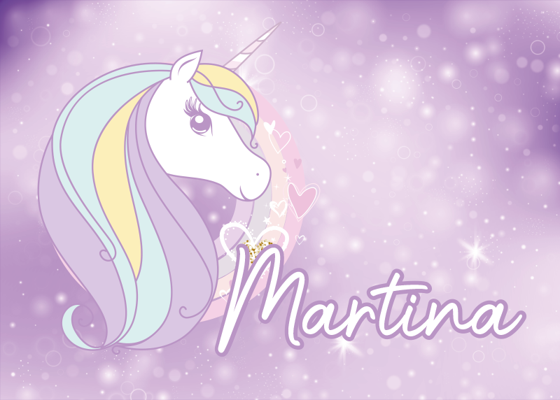 Vinylový koberec se jmény kouzelný svět jednorožců - TenStickers