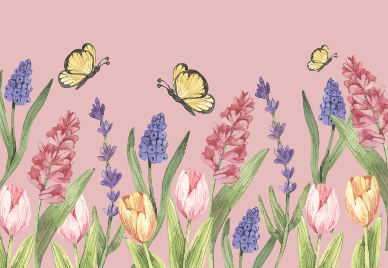 Dětský vinylový koberec motýli a sedmikrásky - TenStickers