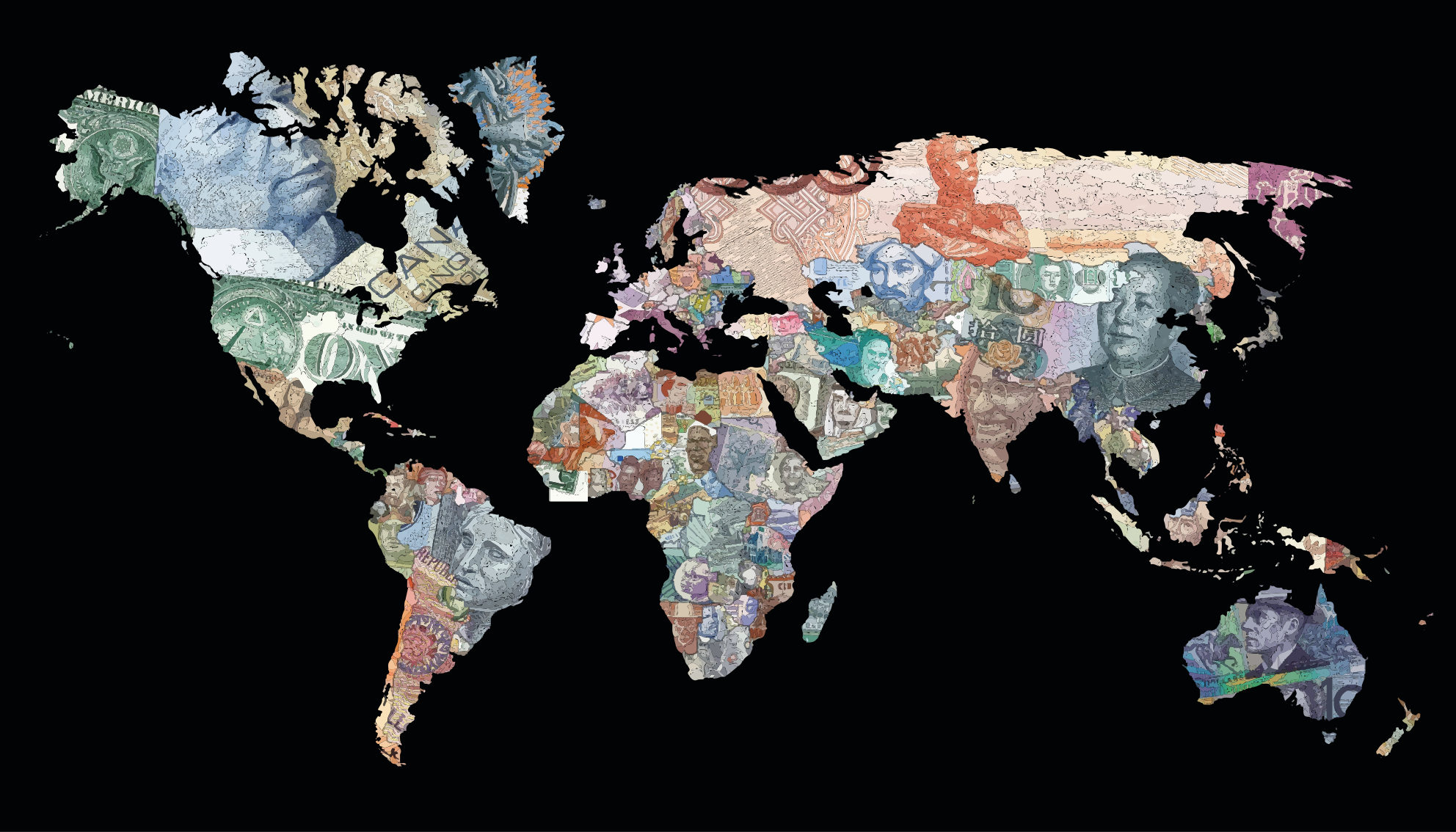 Mapa světových měn Vinylový koberec z celého světa - TenStickers