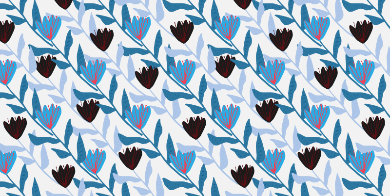 Modrý a černý květinový koberec ilustrovaných tulipánů - TenStickers