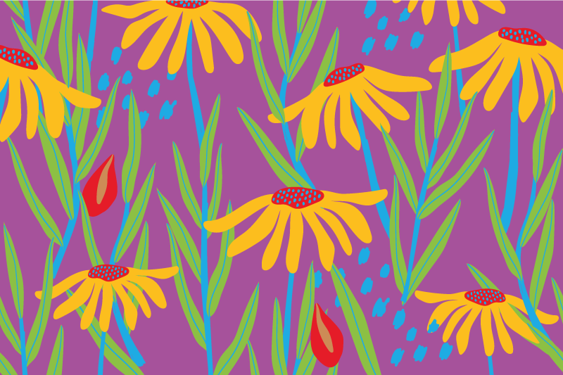 Vinylový koberec s květinami a rostlinami fialový - TenStickers