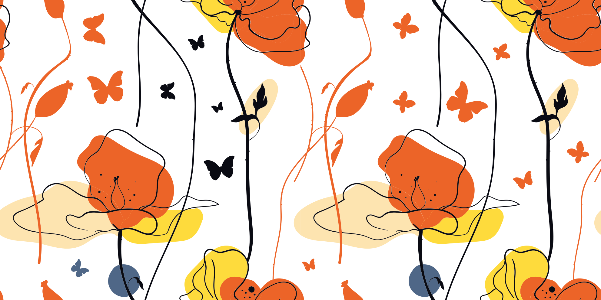 Vinylový koberec s květinami a rostlinami motýli - TenStickers