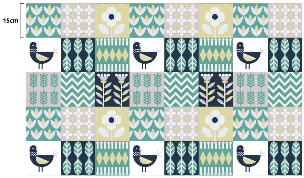 Barevný ptačí vzor Vinylový koberec s efektem dlaždic - TenStickers