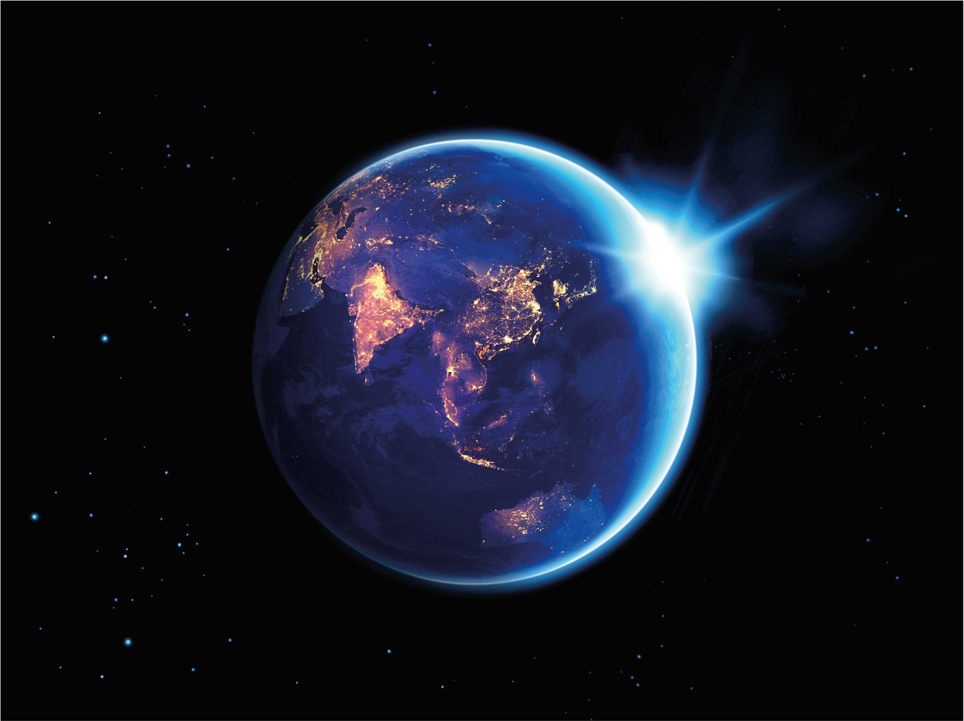 Země obklopená kobercem obývacího pokoje v modrém světle - TenStickers