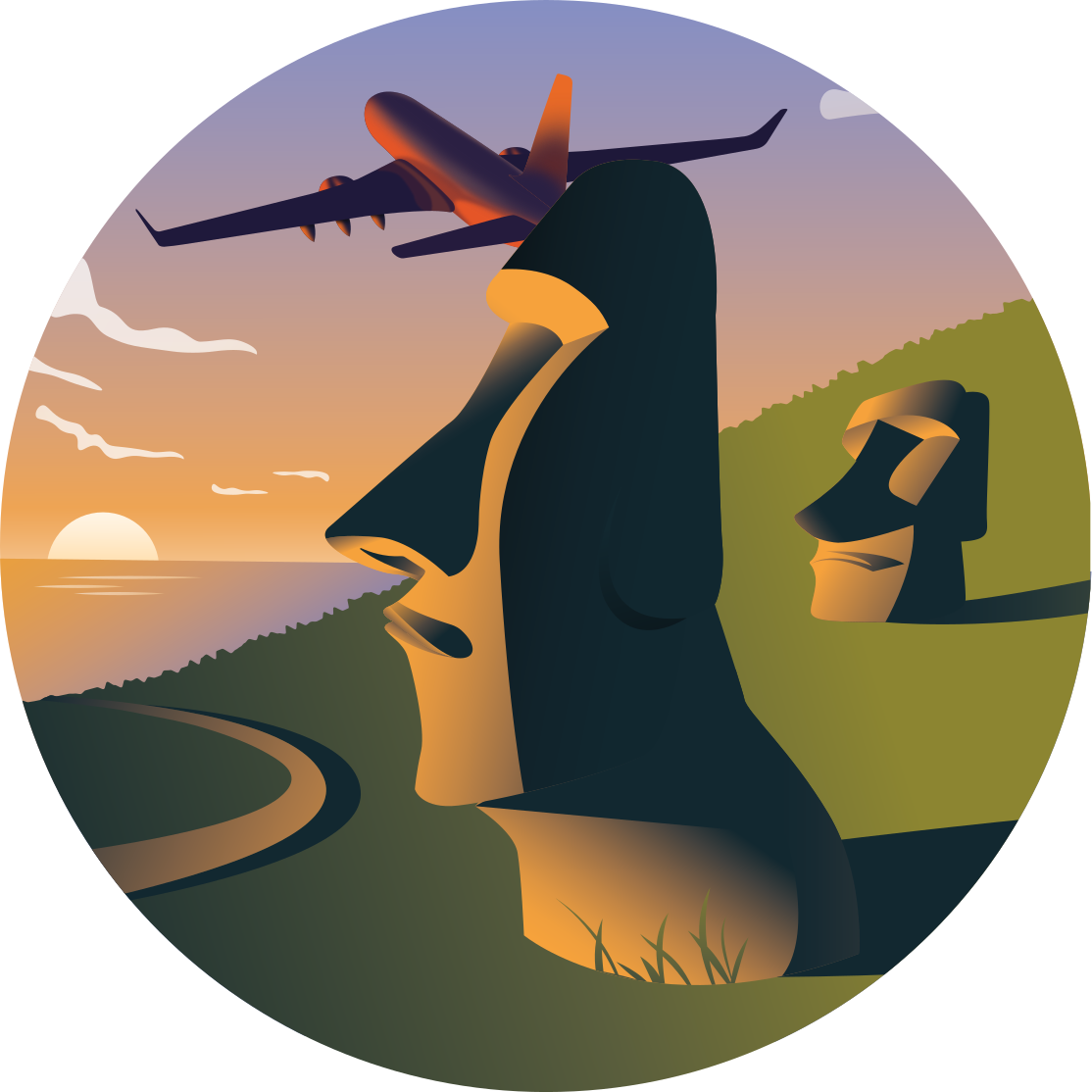 Západ slunce na velikonočním ostrově Kulatý vinylový koberec - TenStickers