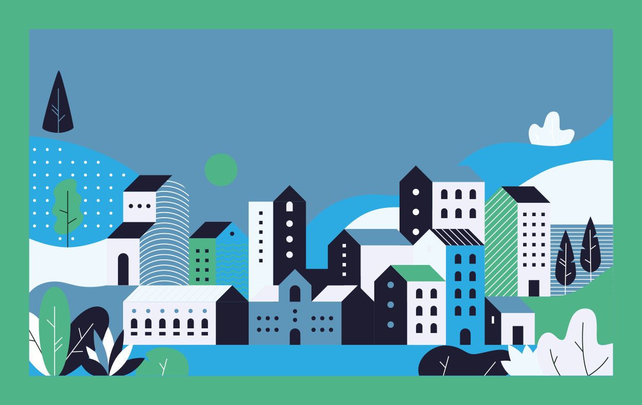 Vinylový koberec pro děti blue village mountains - TenStickers