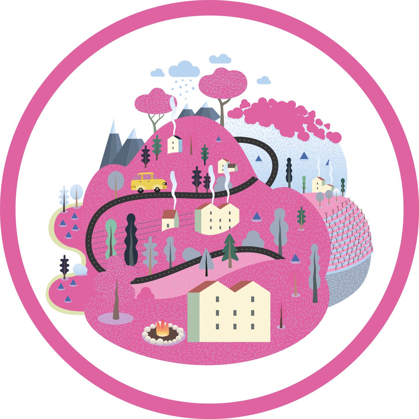 Barevná vesnická scéna Vinylový koberec na silnici - TenStickers