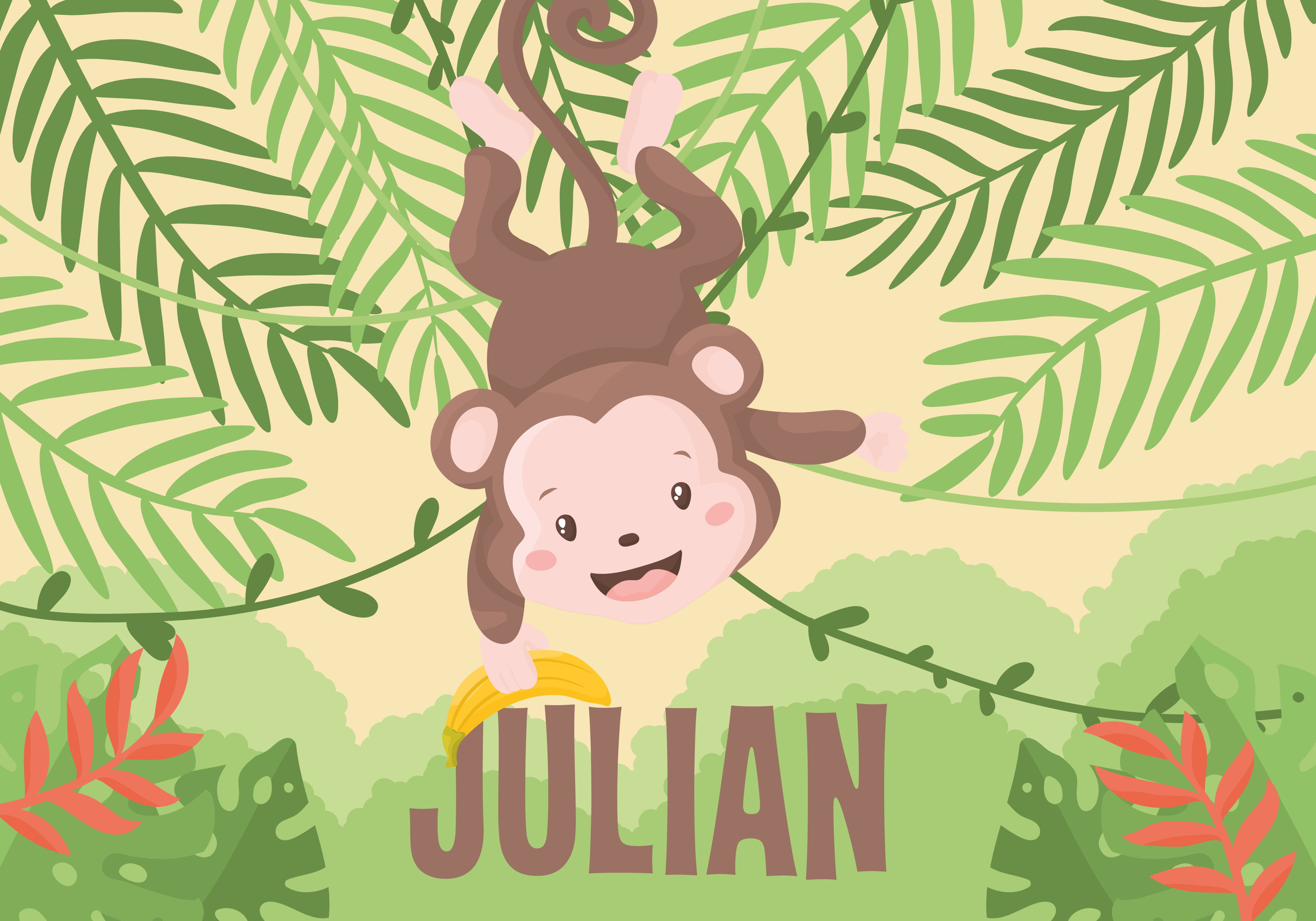 Malá opice na větvi přizpůsobená vinylový koberec - TenStickers