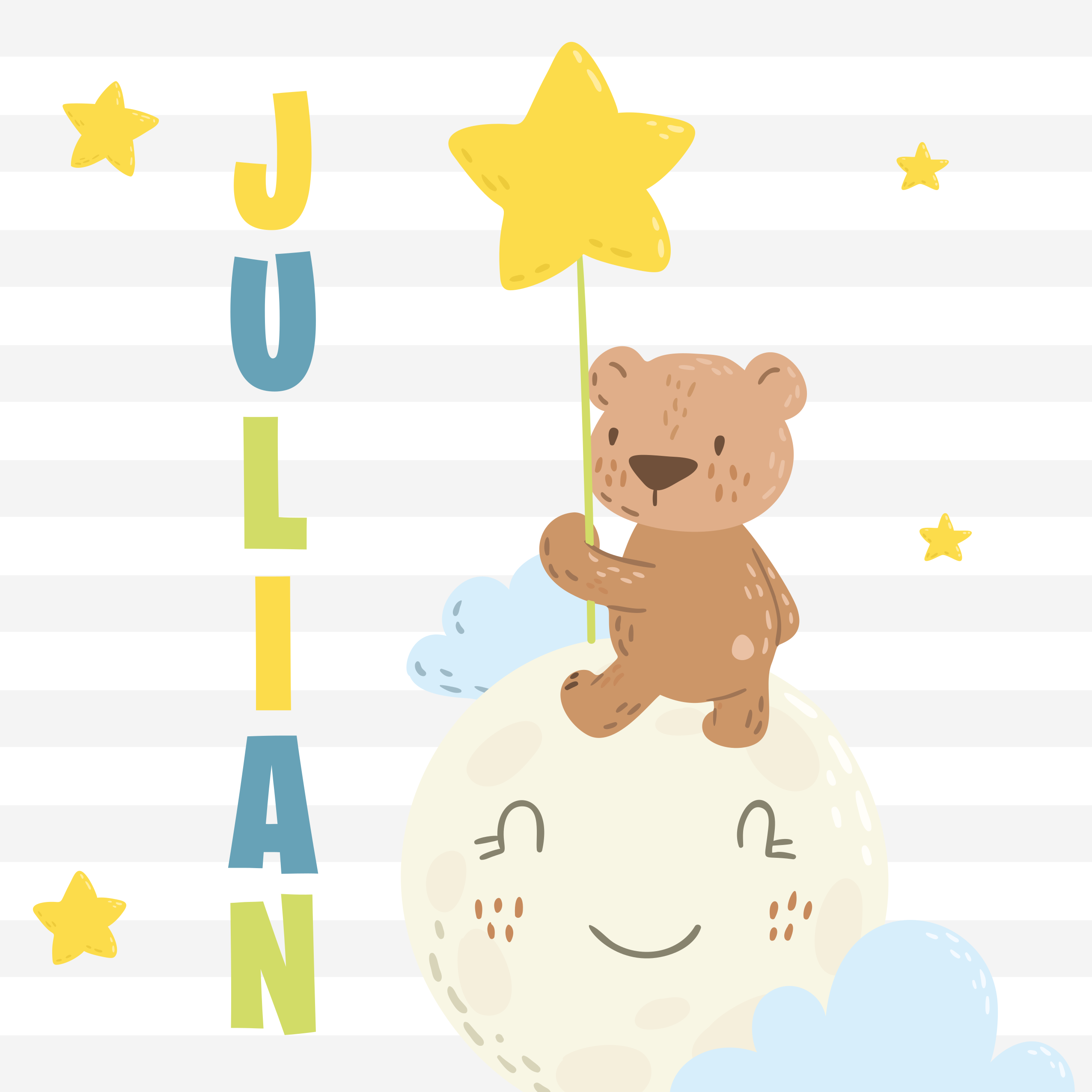 Medvěd s hvězdou Vinylový koberec se jmény - TenStickers