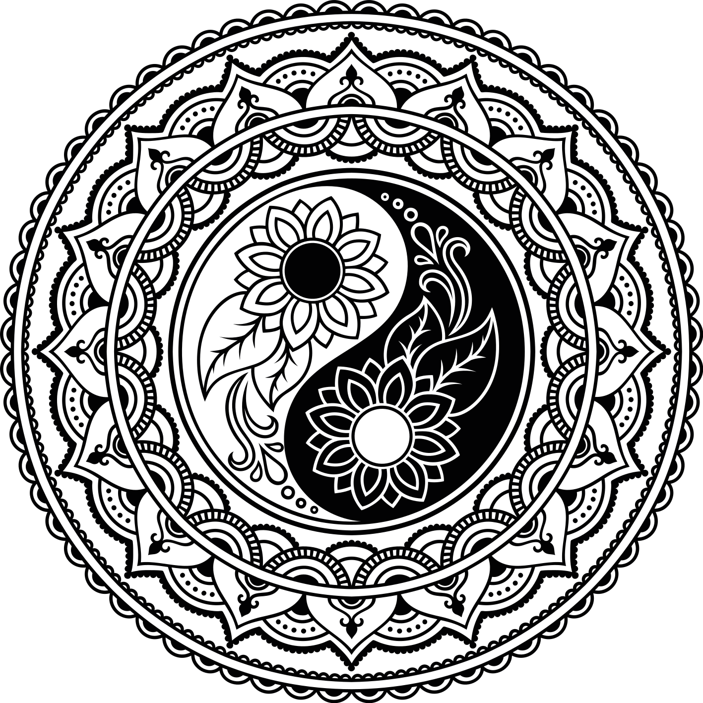 černobílý vinylový koberec jing a jang mandala - TenStickers