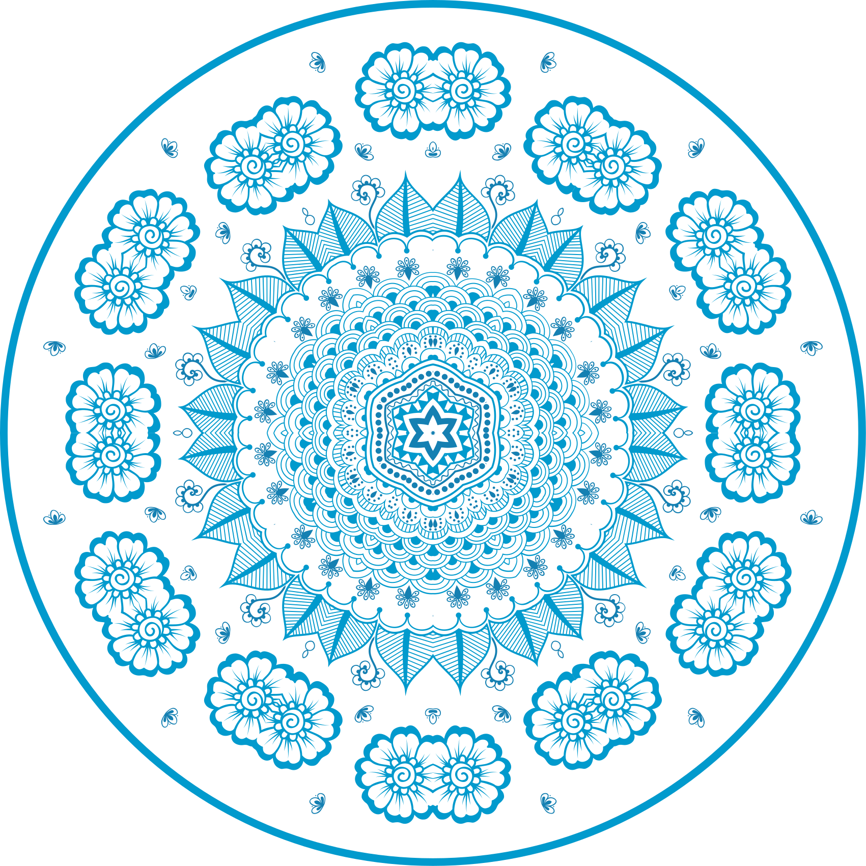 Propracovaná květinová inspirace Mandala vinylový koberec - TenStickers