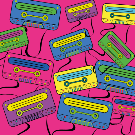 Retro 80. Let barevný boombox hranatý vinylový koberec - TenStickers