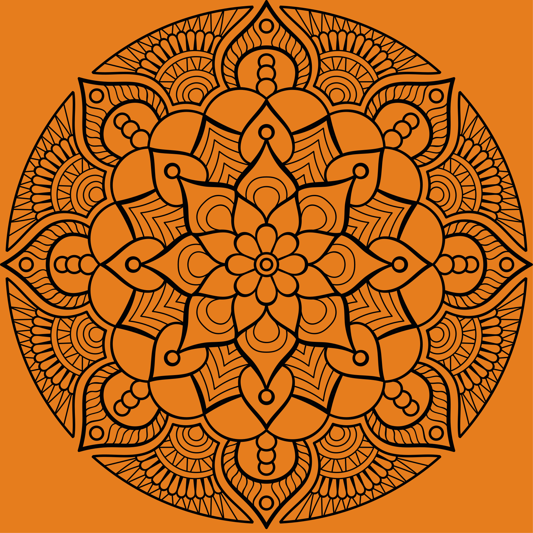 Oranžový mandalový vzor Mandala vinylový koberec - TenStickers