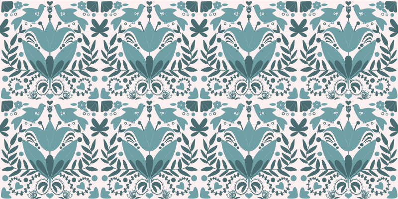 Modrý vzor lidového umění s květinovým kobercem pro ptáky - TenStickers