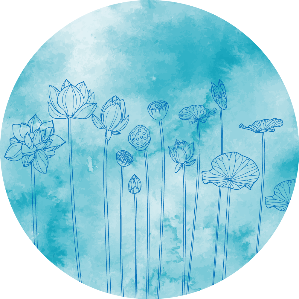 Vinylový koberec s květinami a rostlinami lotus modrý skvost - TenStickers