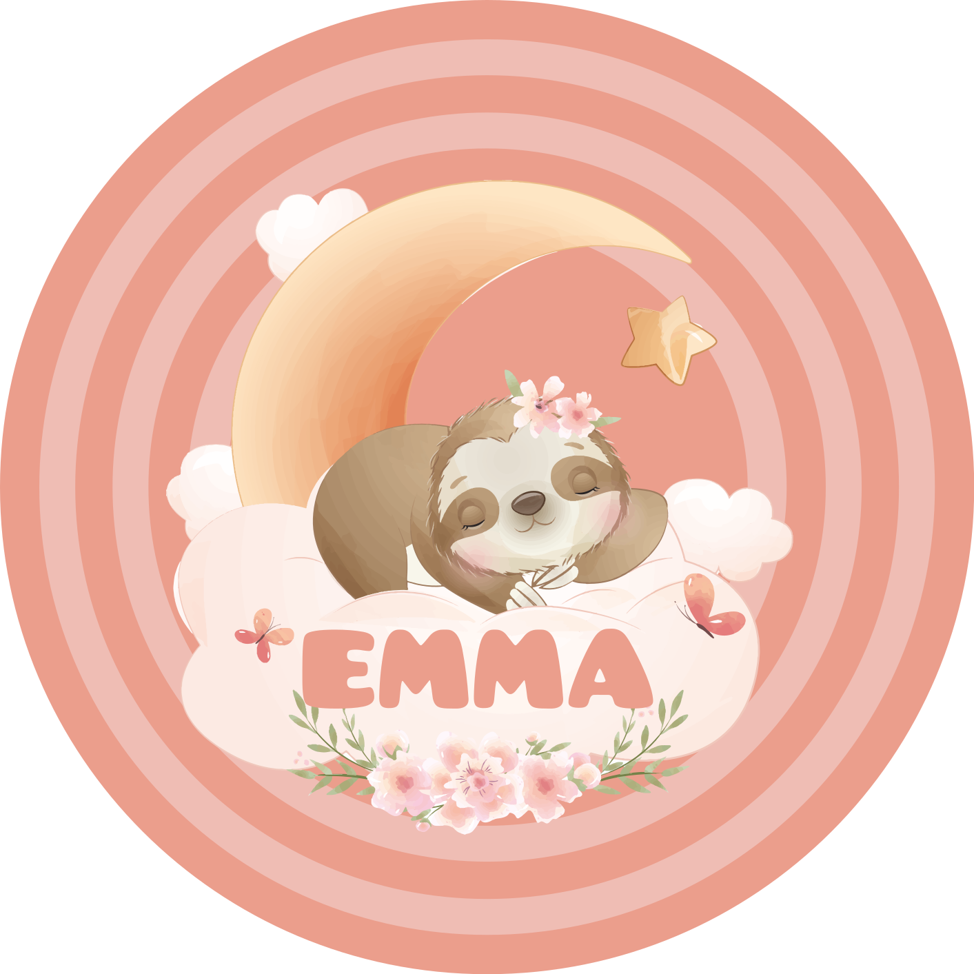 Roztomilý design lenochoda Vinylový koberec se jmény - TenStickers