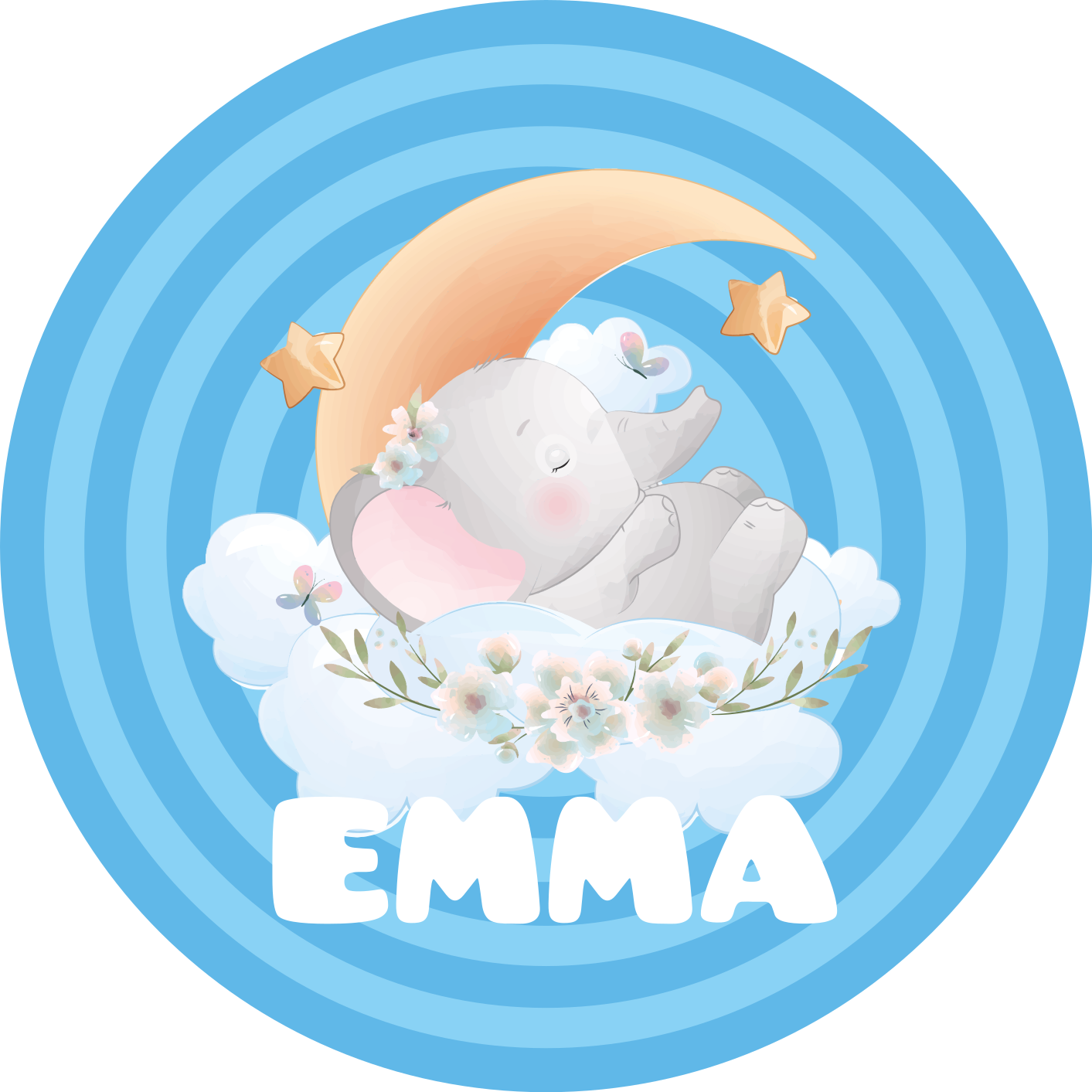 Roztomilý slon se jménem dětské vinylový koberec na hraní - TenStickers