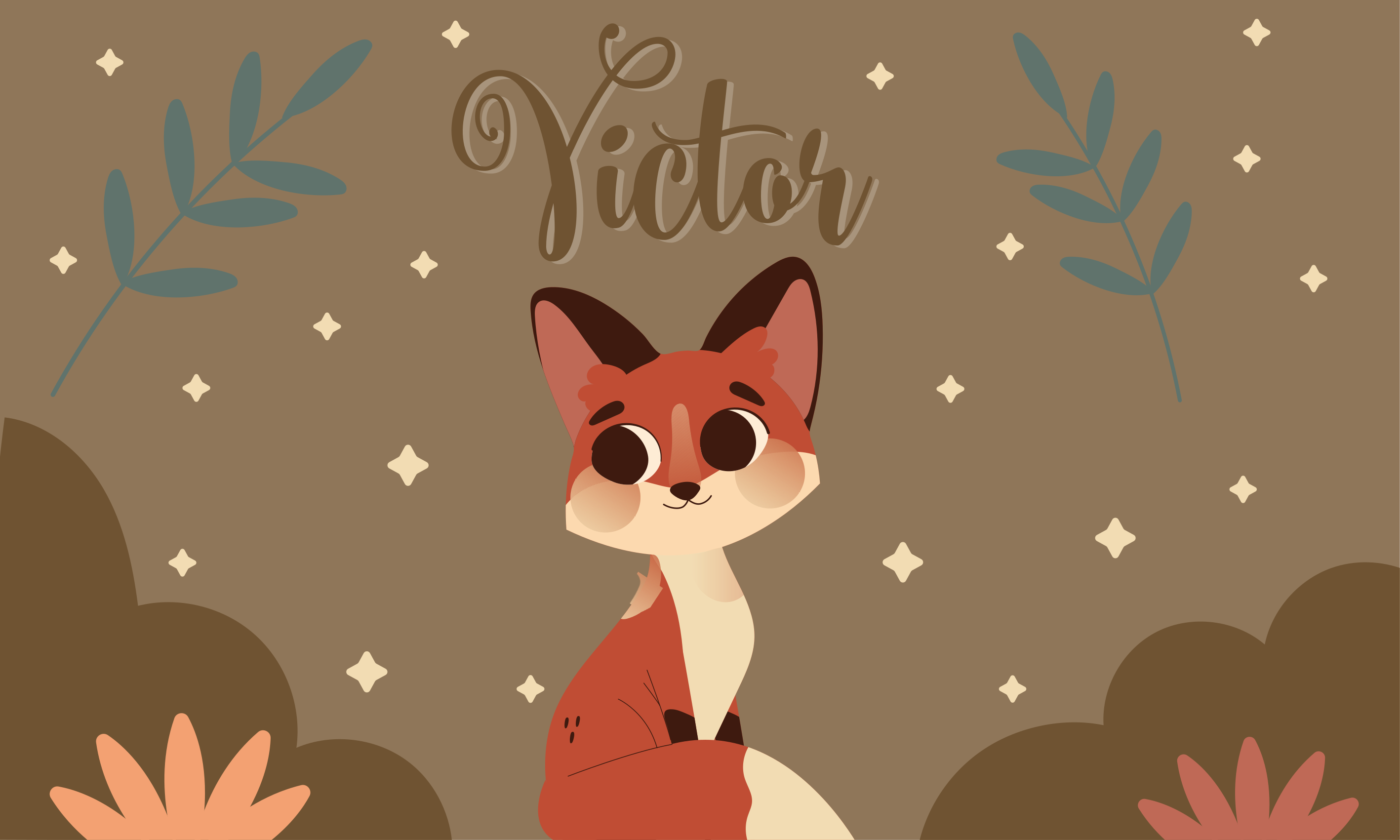 Roztomilý design lišky Vinylový koberec se jmény - TenStickers