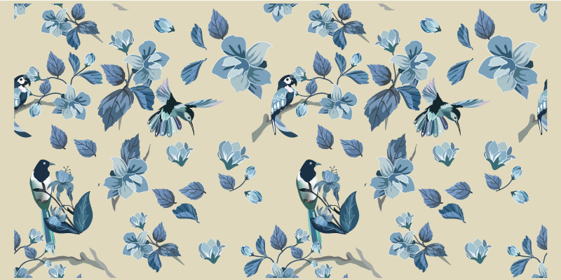 Vinylový koberec s květinami a rostlinami v modré - TenStickers