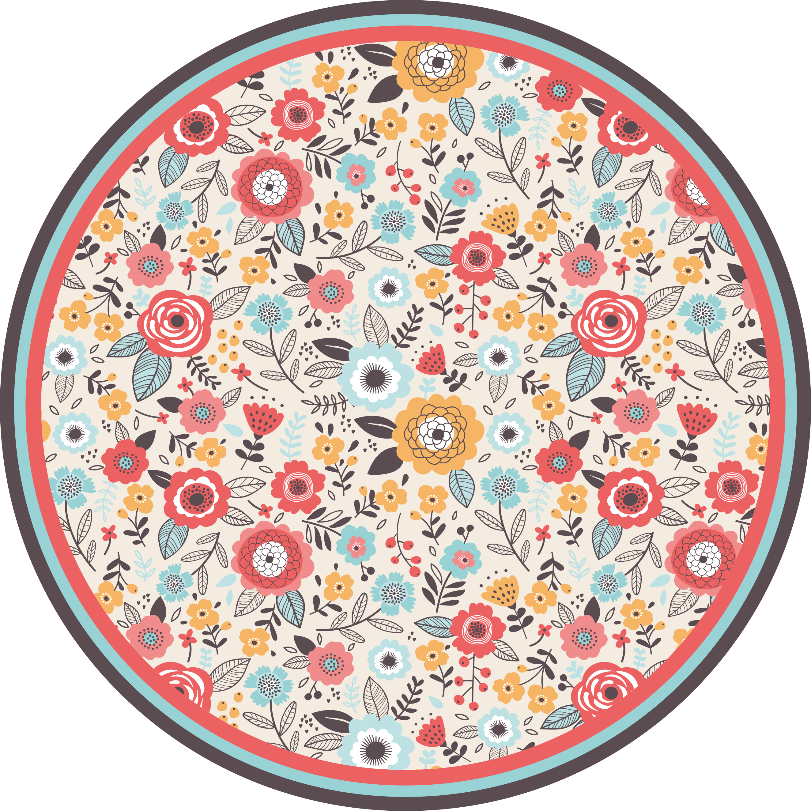 Vinylový koberec s květinami a rostlinami kruhový design - TenStickers