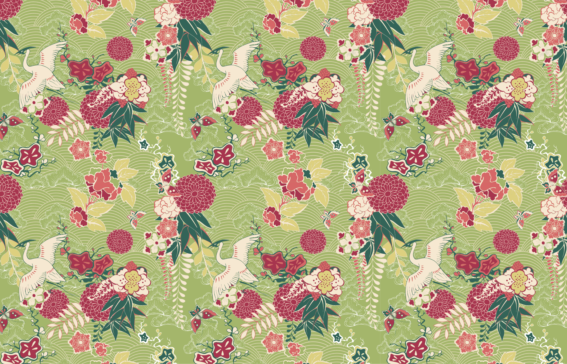 Orientální hedvábné chinoiserie kobercové růže - TenStickers