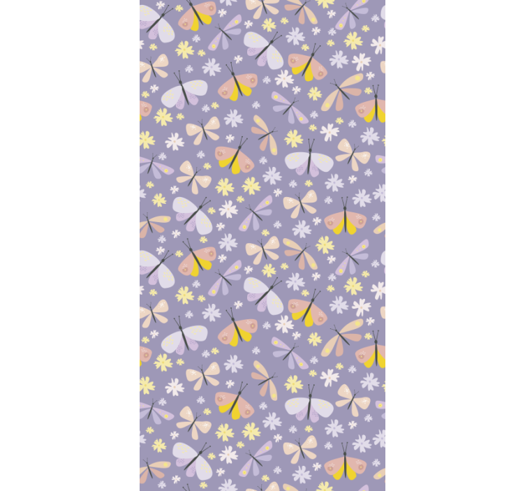 Motýlí tapeta s fialovými elegantními květy - TenStickers