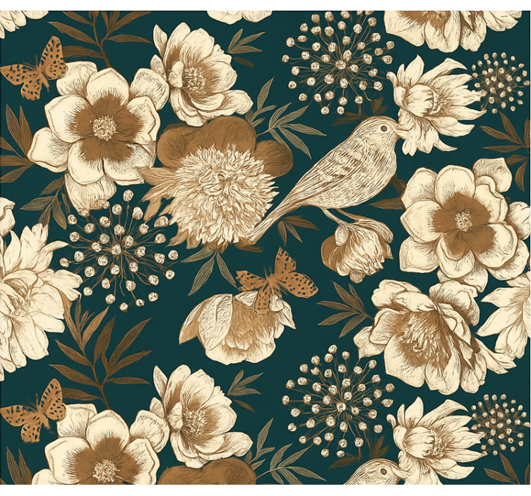 Ptáci tapeta v retro botanické chinoiserii - TenStickers