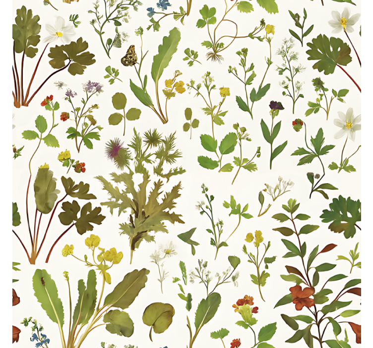 Tapeta do ložnice s botanickým vzorem na bílém pozadí - TenStickers