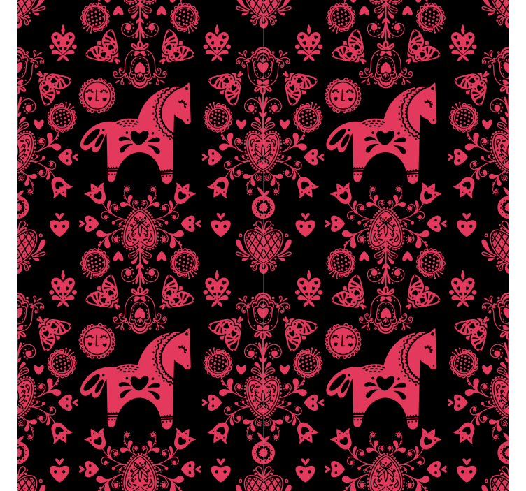Květinový ornament tapeta s folklorním koněm - TenStickers
