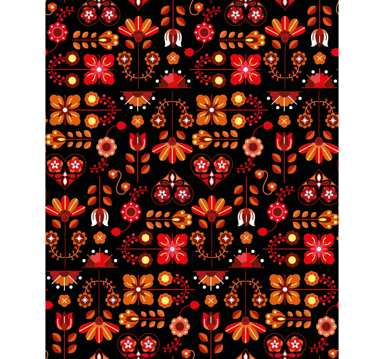 Květinový ornament tapeta červený etnický vzor - TenStickers