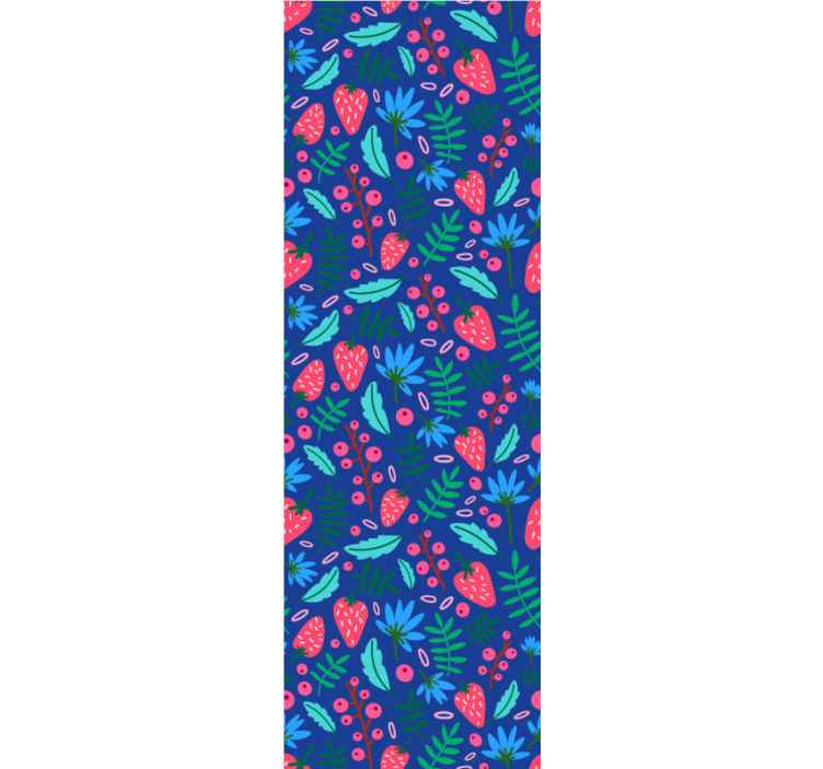 Jahodový vzor na modrém pozadí tapeta - TenStickers