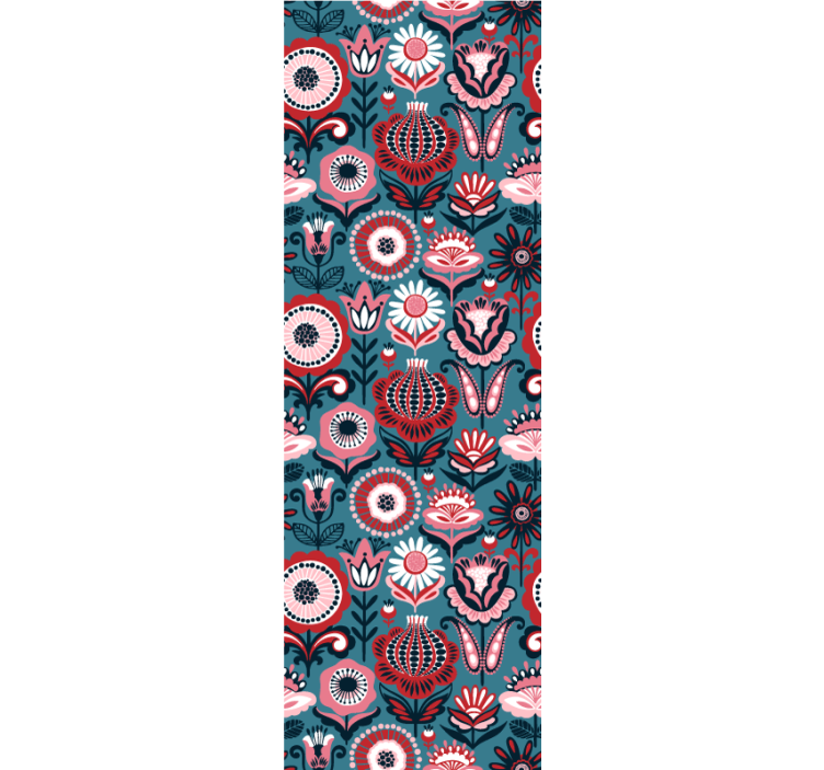 Růžová a červená lidová květinová tapeta - TenStickers