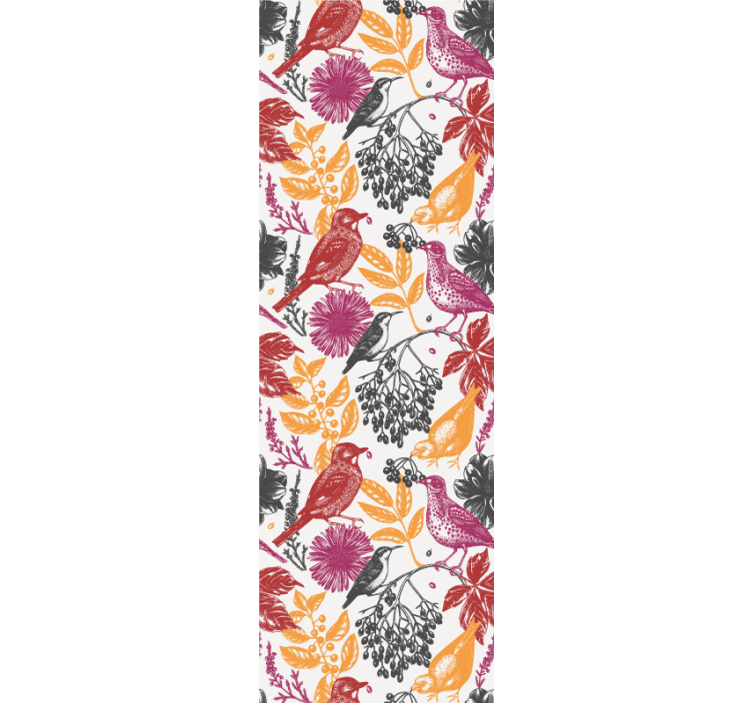 Barevné květy a listy Ptáci tapeta - TenStickers