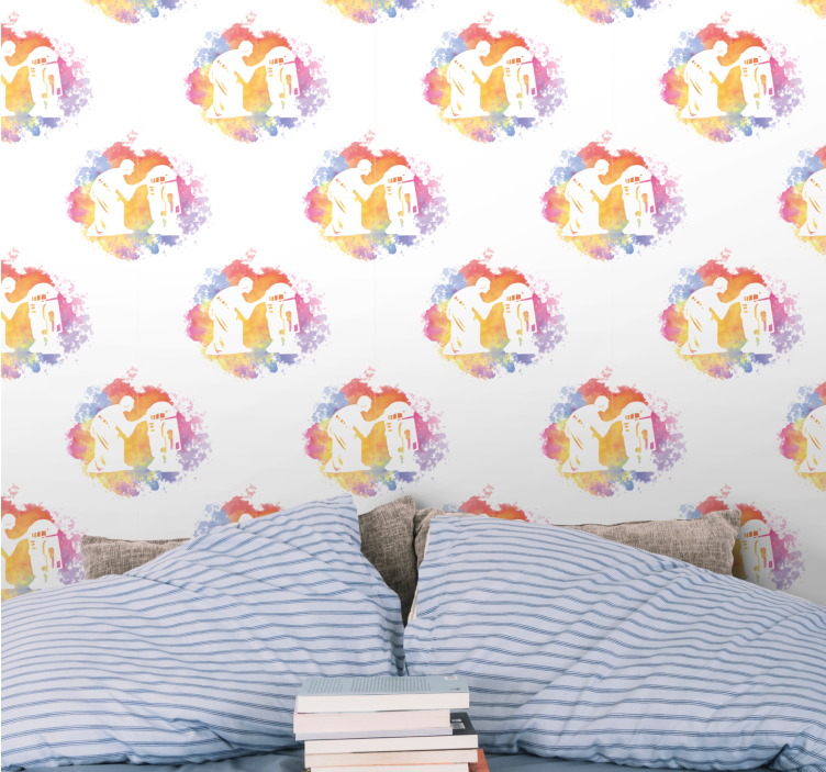 Abstraktní pár silueta Umělecká tapeta - TenStickers