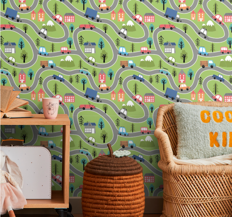 Barevné ulice s tapetou závodních aut - TenStickers