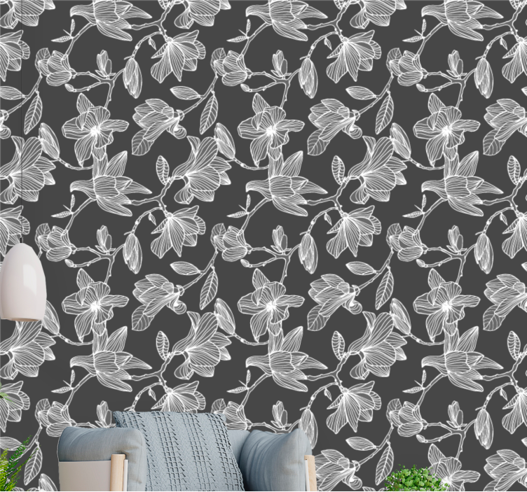 Vinylová tapeta s bílým a šedým květem magnólie - TenStickers