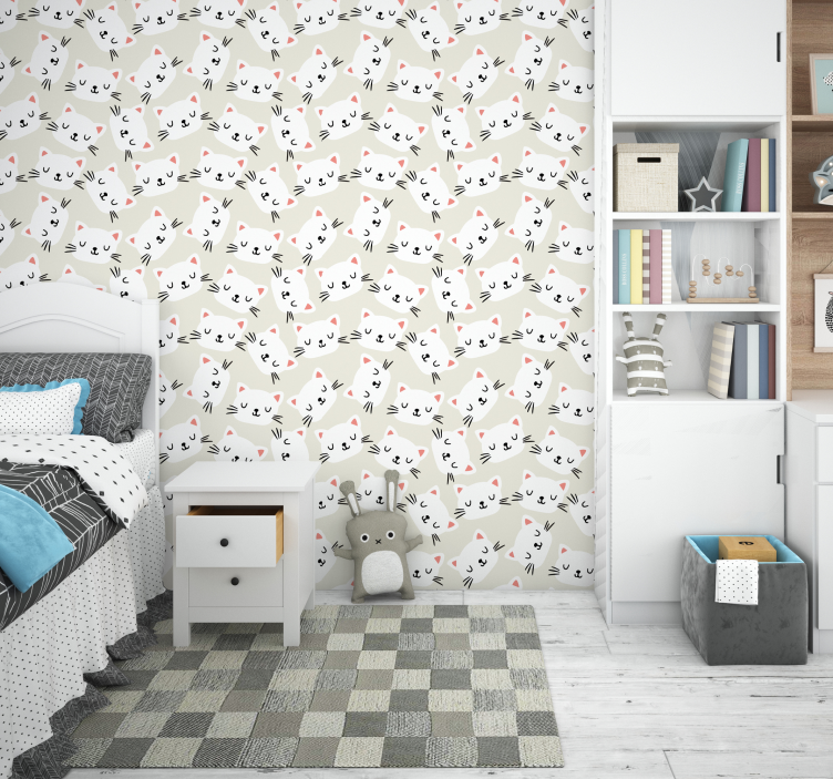 Bílá kočka tvář kreslení Tapeta do dětského pokoje - TenStickers