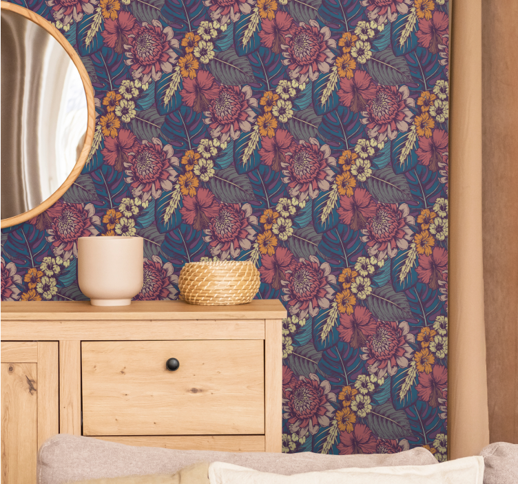 Botanický vintage vzor květinová tapeta - TenStickers