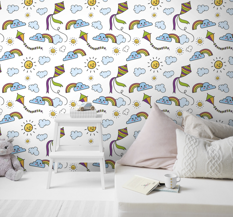 Duha, slunce a kite dětské tapeta - TenStickers
