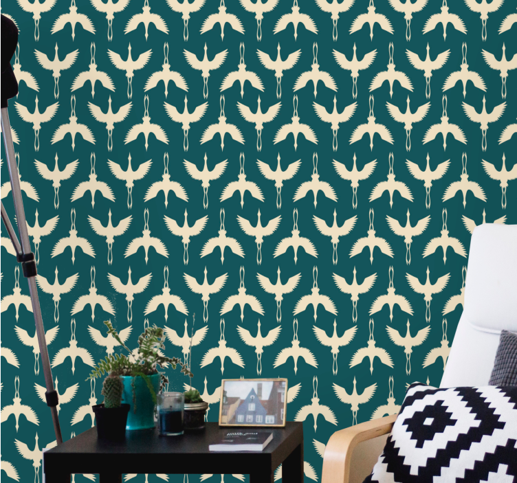 Elegantní béžové vzory Ptáci tapeta - TenStickers