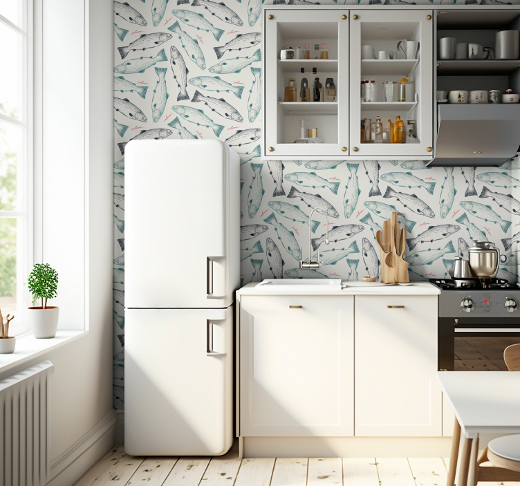 Handdrawn lososí ryby vzor zvířecí tapeta - TenStickers