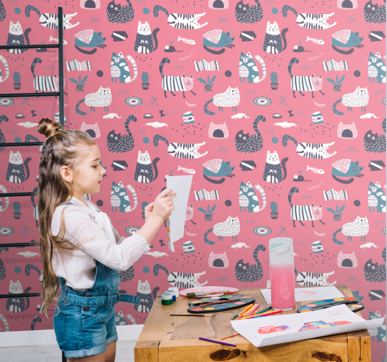 Ilustrace hravé kočky Tapeta s kočkou - TenStickers