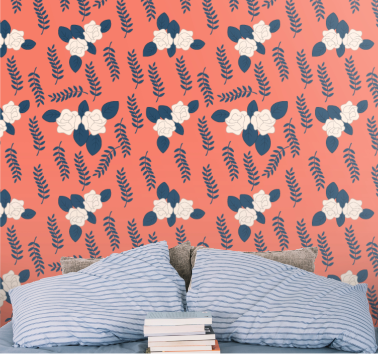 Uspořádání červených kapradí Květinový ornament tapeta - TenStickers